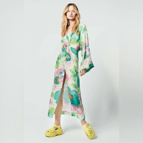 Smythe Twist Dress in Watercolor Green - Picture 1 of 15